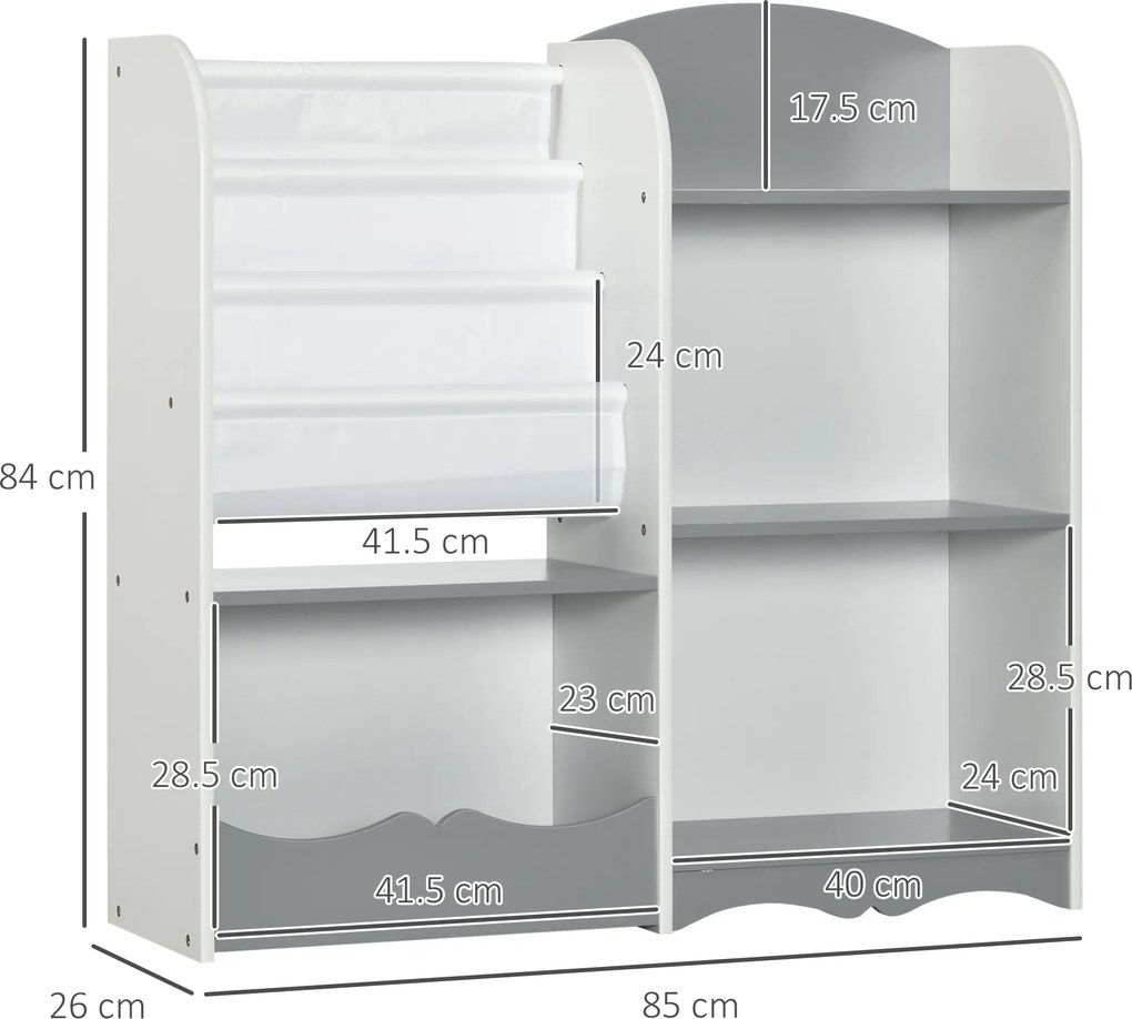 Raft pentru jucării pentru copii Mobilier dormitor din lemn, mobilier pentru sufragerie și creșă, 85x26x84cm, gri ZONEKIZ | Aosom Romania
