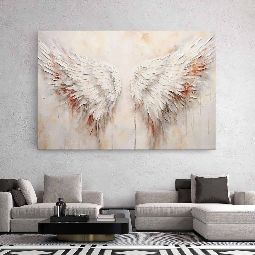 Tablou Canvas, 50x70cm, Dormitor si Living, Moderne, Textura de pictura, White Bloody Wings