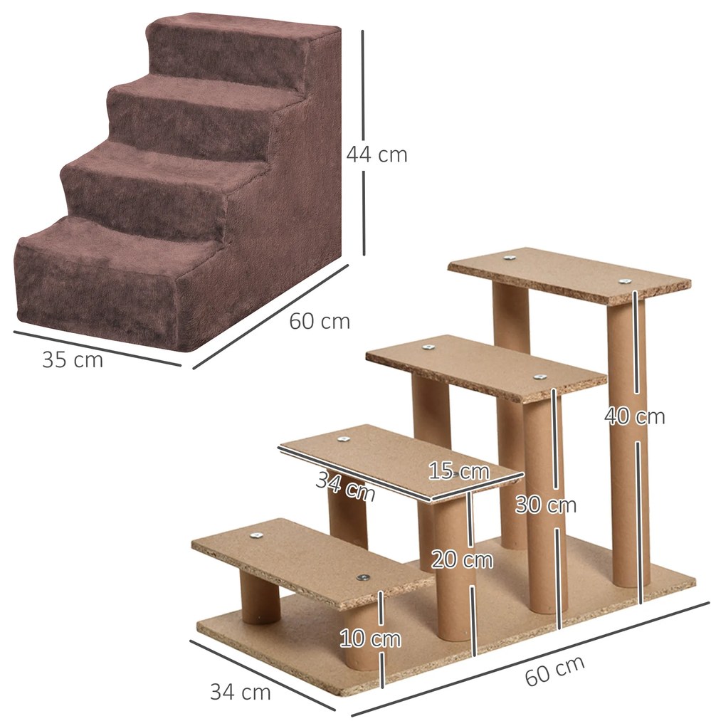 PawHut Scăriță pentru Câini Portabilă cu 4 Trepte, Scară pentru Animale Domestice, 60x35x44 cm, Gri Deschis | Aosom Romania