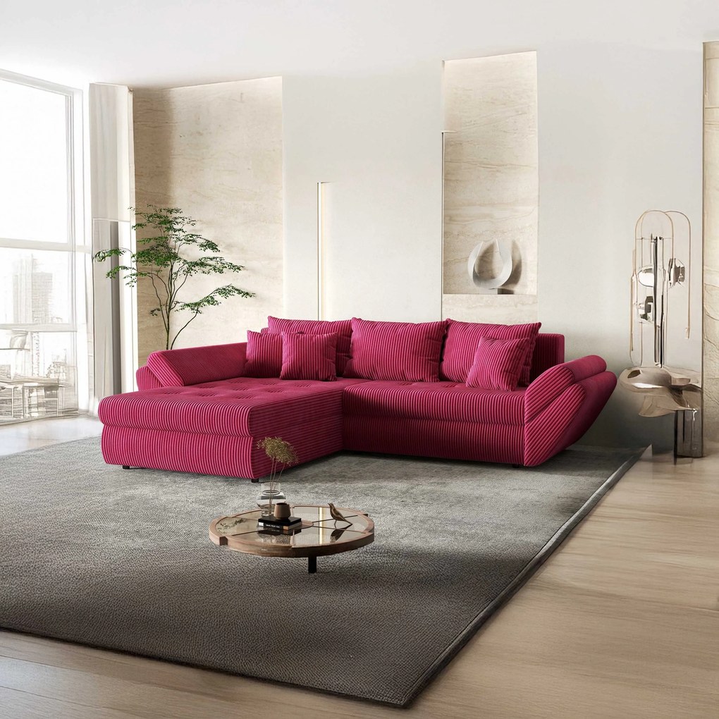 Colțar extensibil dumonde cu ladă de depozitare si sezut confortabil din spuma high-density, Loana Zoom Red 270x185 cm