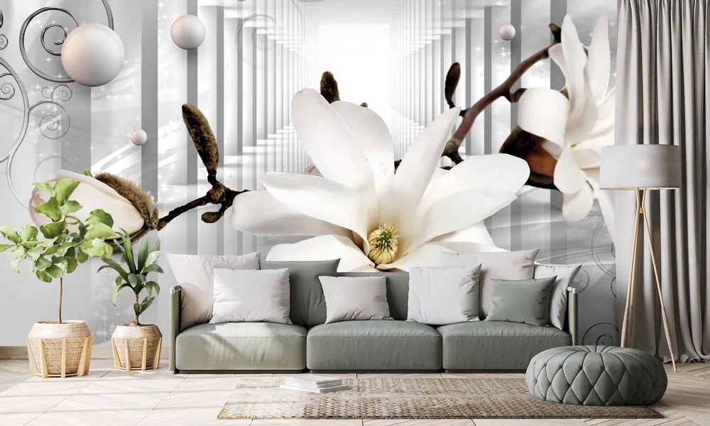 Tapet autoadeziv magnolie cu fundal abstract