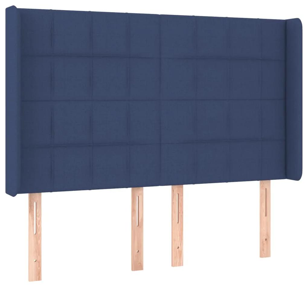 Pat cu arcuri, saltea si LED, albastru, 140x200 cm, textil Albastru, 140 x 200 cm, Cu blocuri patrate