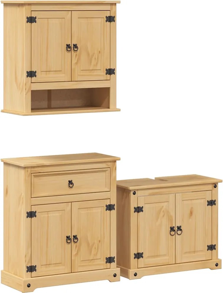 vidaXL Set mobilier de baie „Corona”, 3 piese, lemn masiv de pin