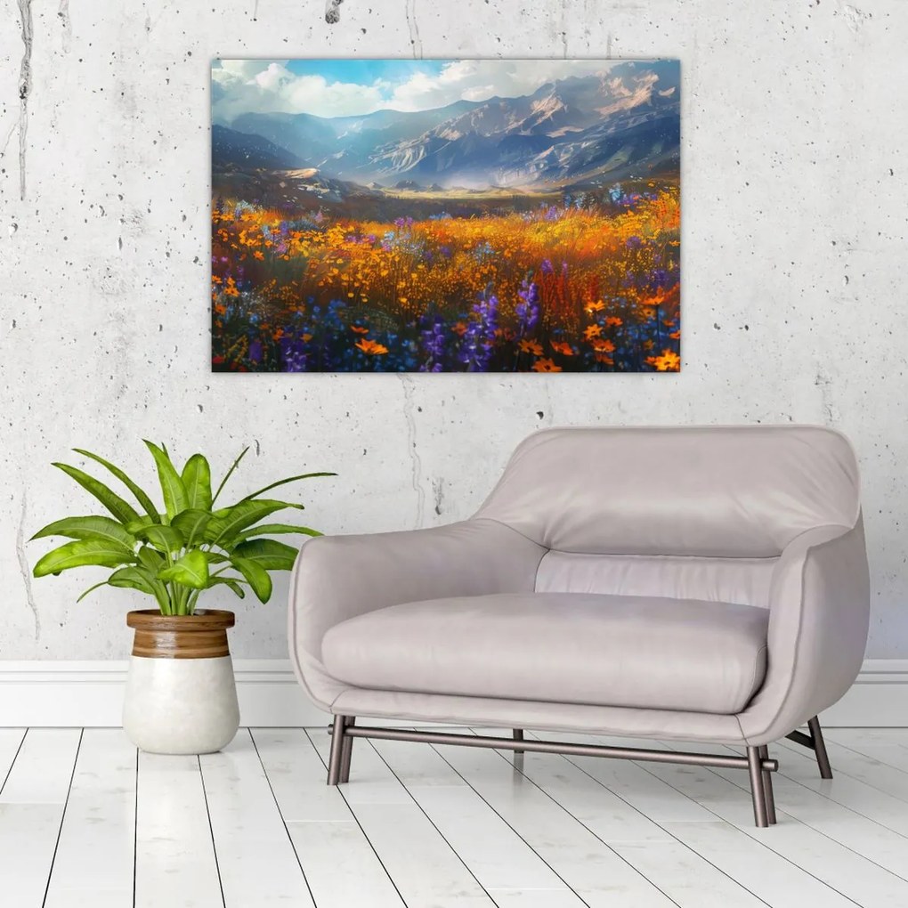 Tablou - Peisaj montan pictat II. (90x60 cm)