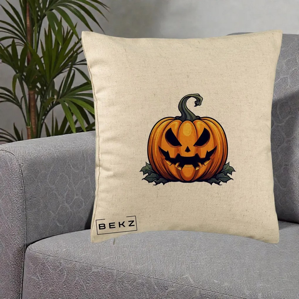 Perna Decorativa Halloween Jack-o'-Lantern Infricosator, 40x40 cm, Bej, Husa Detasabila, Perna Inclusa, BEKZ®