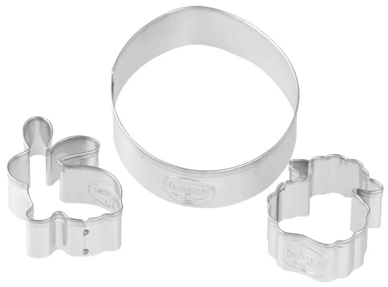 Set 3 modelatoare biscuiti Dr.Oetker 1878, Ou, Iepuras, Miel, Otel inoxidabil, Argintiu