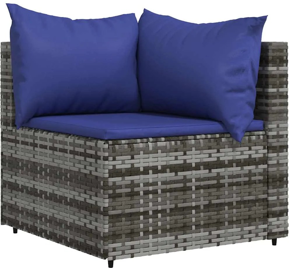 vidaXL Canapea de colț cu pernă de grădină, gri, poliratan