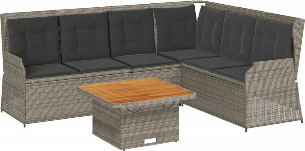 vidaXL Set mobilier de grădină cu perne, 5 piese, gri, poliratan