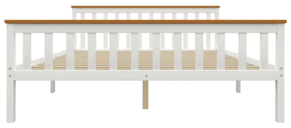 Cadru de pat cu 2 sertare, alb, 160 x 200 cm, lemn masiv pin Alb si maro, 160 x 200 cm, 2 Sertare
