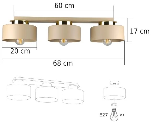 Plafonieră de tavan IGNIA, 3x E27/60W/230V, bej