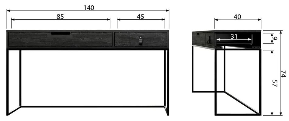 Masă tip consolă din lemn de stejar WOOOD Silas, negru
