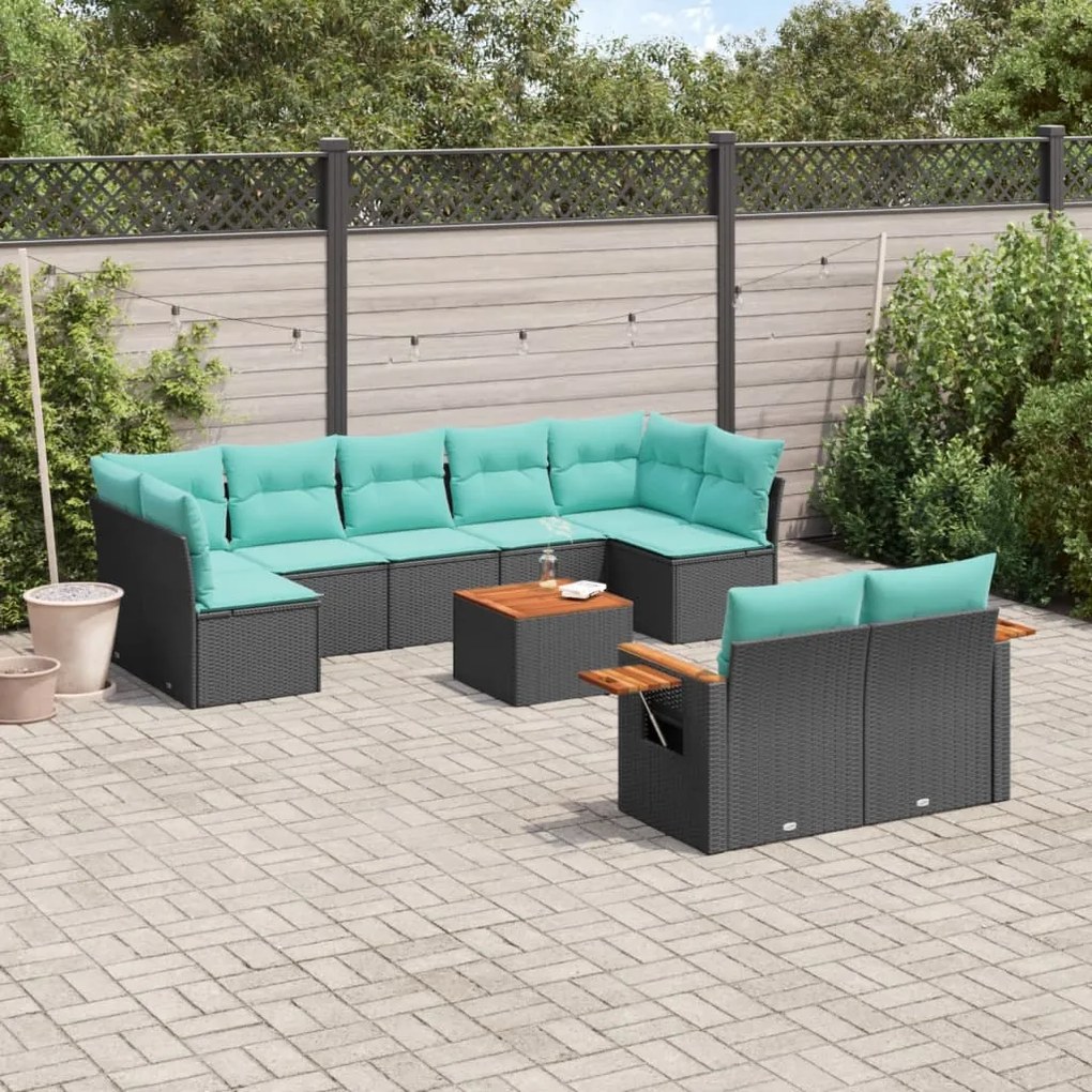 vidaXL Set canapele de grădină cu perne, 10 piese, negru, poliratan