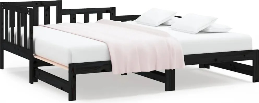 vidaXL Pat de zi extensibil, negru, 2x(90x190) cm, lemn masiv de pin
