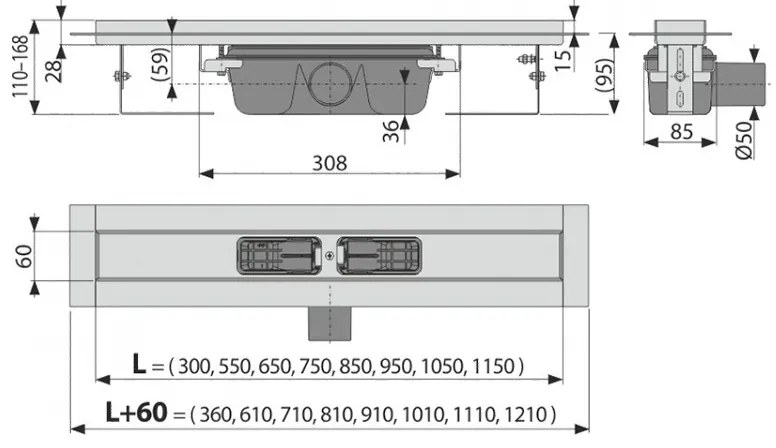 Canal de scurgere pentru dus, Alcadrain, 65 cm