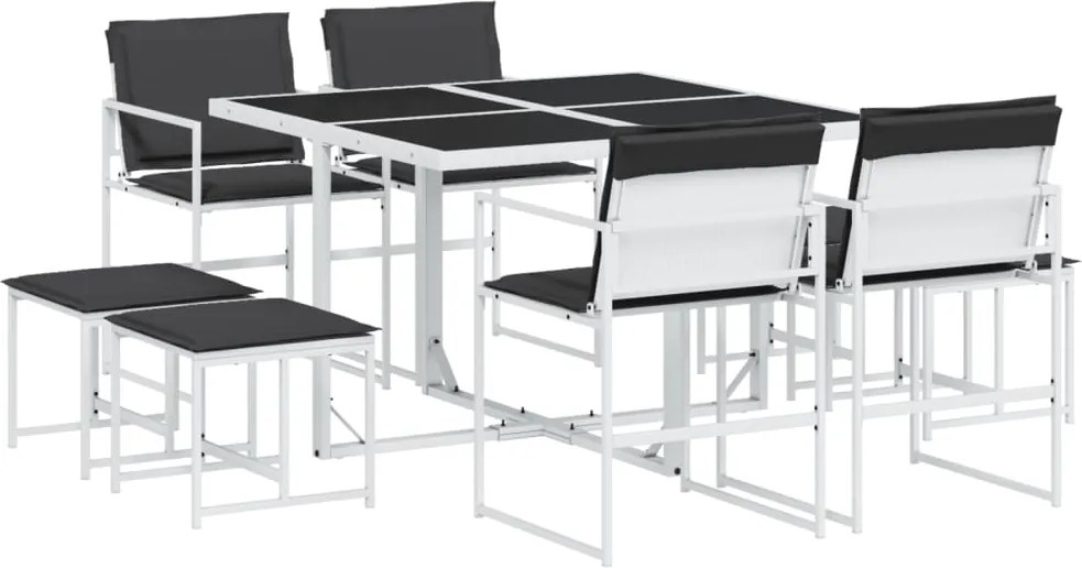 vidaXL Set mobilier de grădină, 9 piese, cu perne, alb, textilenă