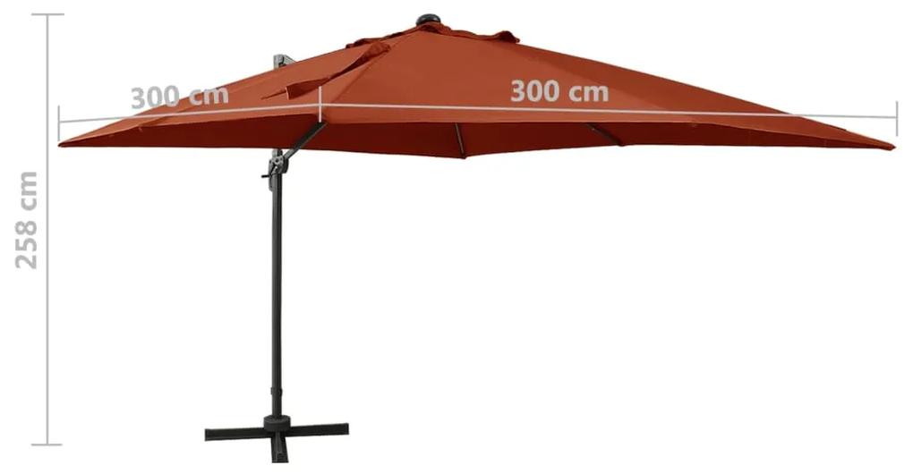 Umbrela suspendata cu stalp si LED-uri, caramiziu, 300 cm Terracota