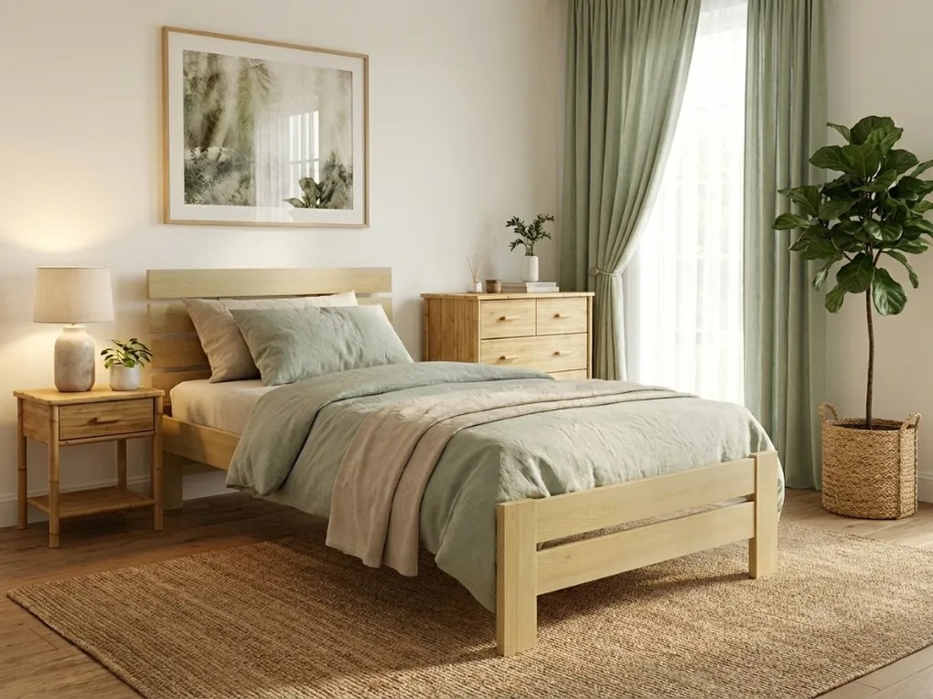 Pat de o persoana inaltat PARIS 80x200 cm, pin Saltele: Cu saltele Coco Maxi 20 cm, Somiera pat: Fara somiera