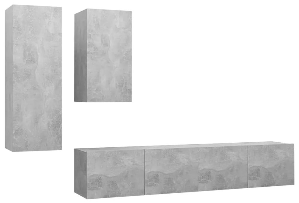 3079152 vidaXL Set de dulapuri TV, 4 piese, gri beton, lemn prelucrat