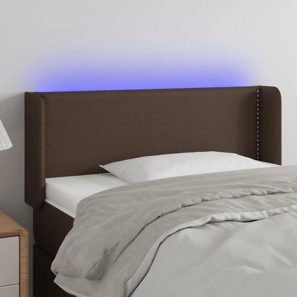 3123183 vidaXL Tăblie de pat cu LED, maro, 103x16x78/88 cm, piele ecologică