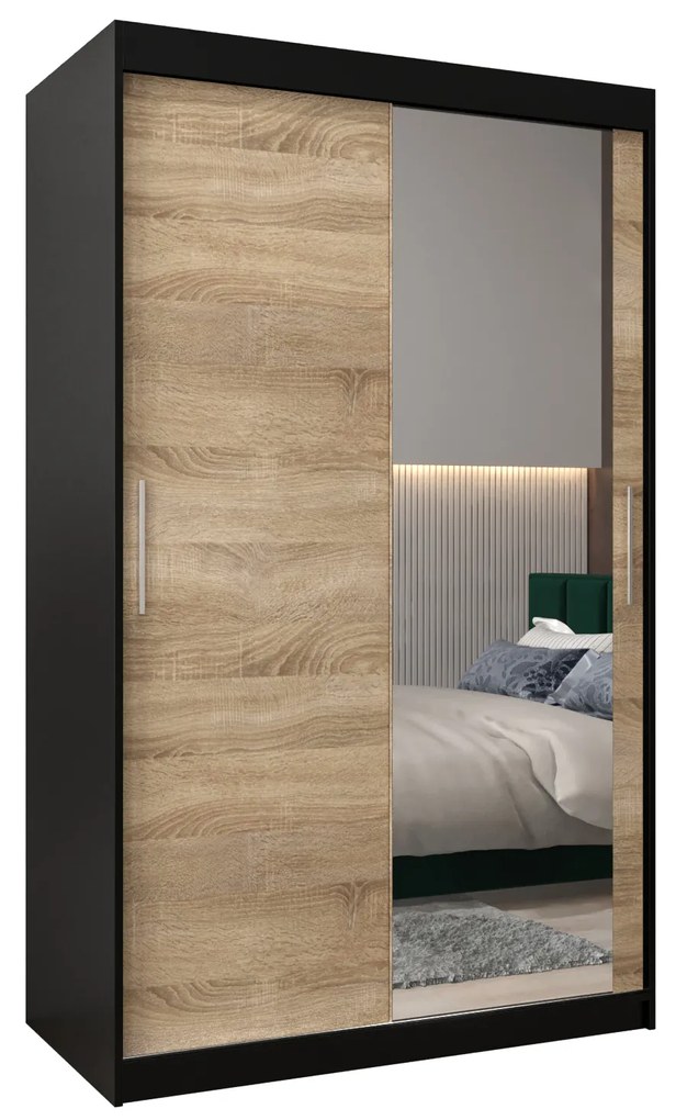 Dulap de haine 120 cm Toki 2 (negru mat + stejar sonoma). 1064978