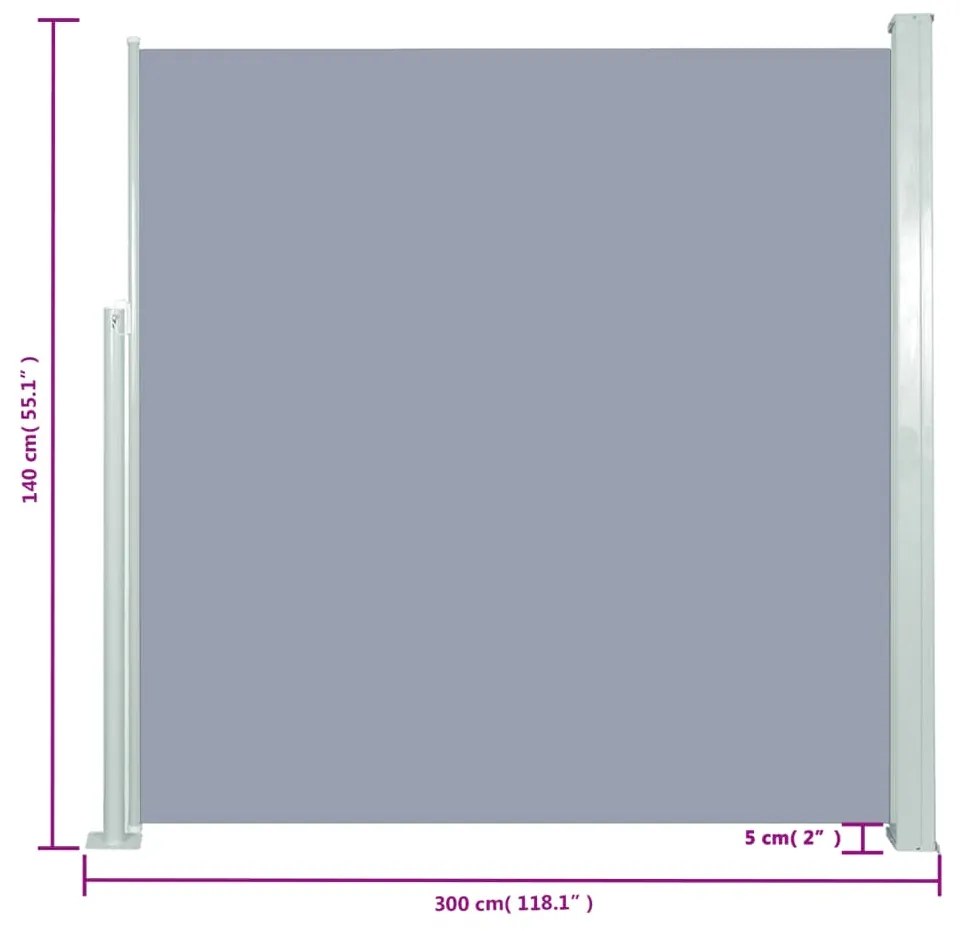 Copertina laterala retractabila de terasa, gri, 140x300 cm Gri, 140 x 300 cm