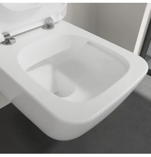 Set vas WC rimless suspendat, Villeroy&amp;Boch Venticello, DirectFlush, cu capac inchidere lenta, 37.5x56cm, Alb Alpin, 4611RS01