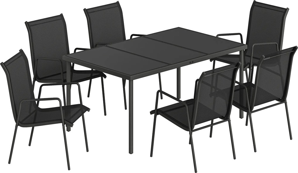 Outsunny Set de Masă 7 Piese: Masă Dreptunghiulară și 6 Scaune Suprapozabile pentru Grădină | Aosom Romania