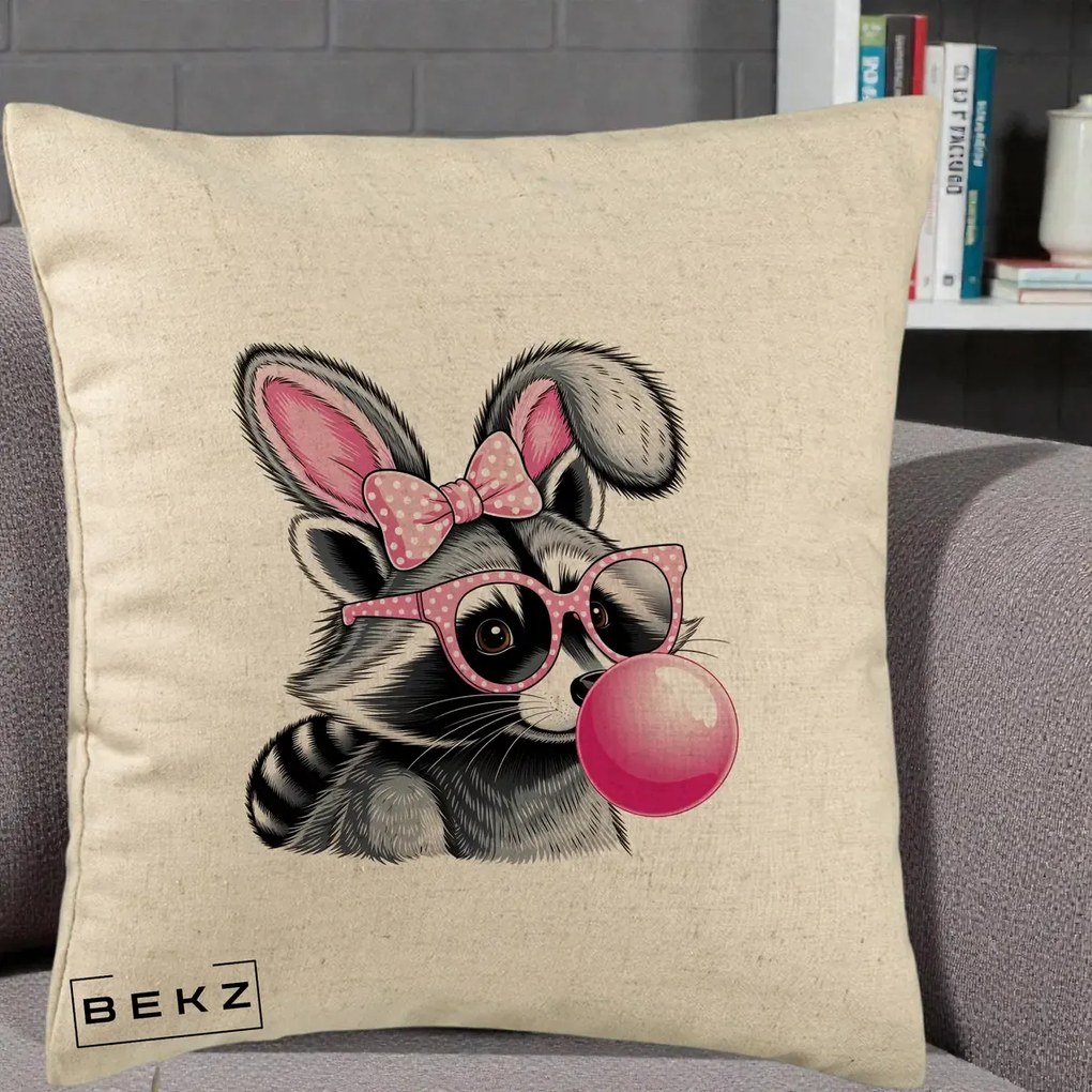 Perna Decorativa Raton cu Urechi de Iepure si Guma de Mestecat, 40x40 cm, Bej, Husa Detasabila, Perna Inclusa, BEKZ®