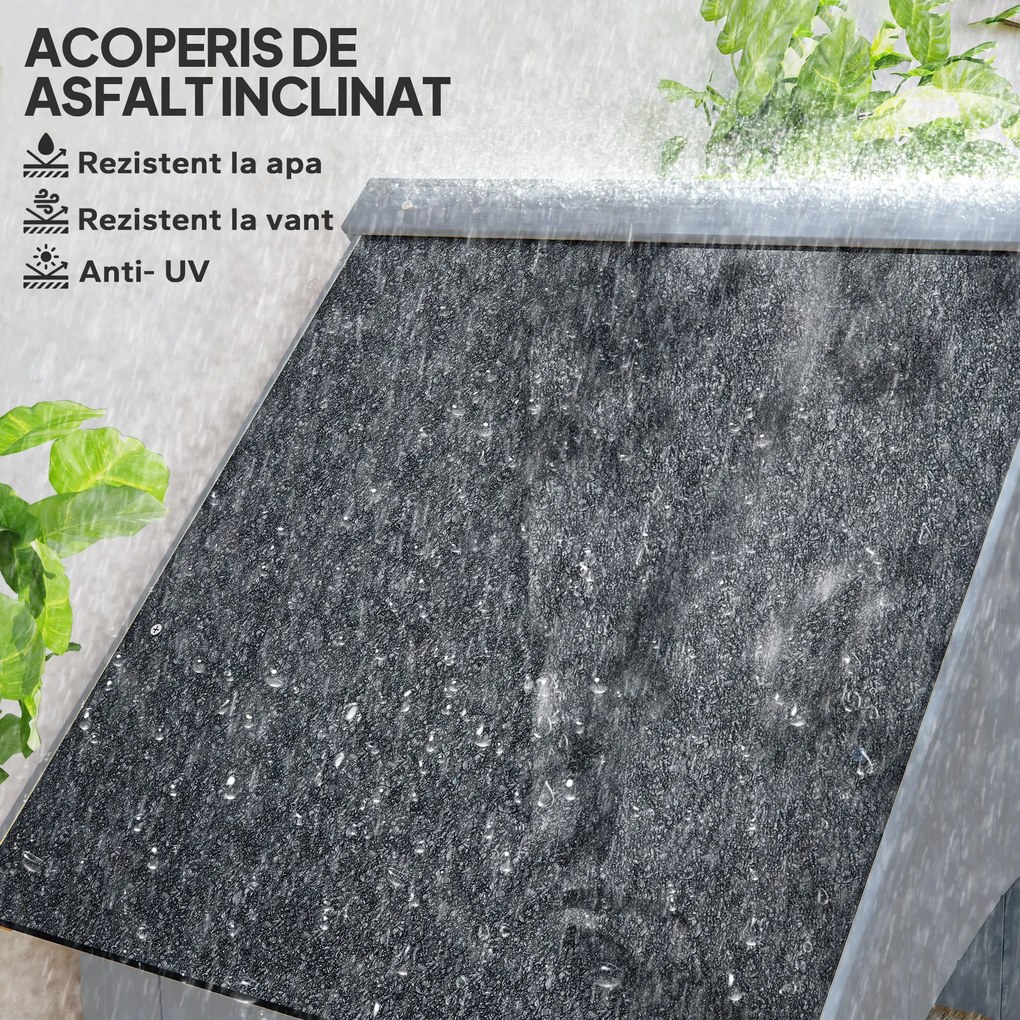 Outsunny Căsuță pentru Unelte din Lemn cu 3 Rafturi cu Acoperiș Impermeabil din Bitum, 77.5x54.2x179.5 cm, Gri | Aosom Romania