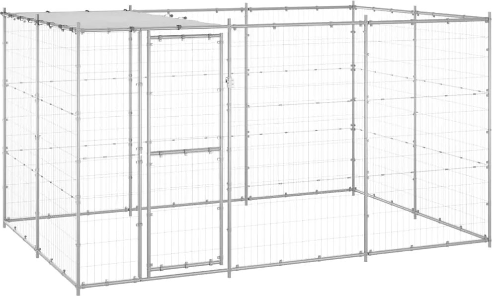 vidaXL Padoc câini de exterior cu acoperiș, 7,26 m², oțel galvanizat