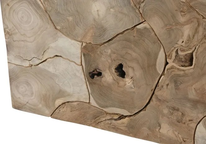 Măsuță de cafea dreptunghiulară din lemn de tec, natur, cu rondele de lemn îmbinate, finisaj natural, 40 x 120 x 76,5 cm, „Verna” – Ethnic Collections