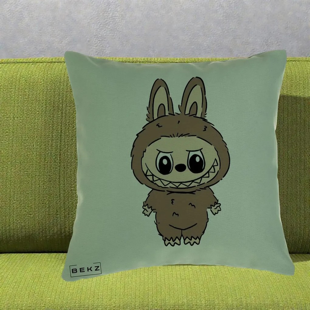 Perna Personalizata Labubu Maro Natural Solo, 40x40 cm, Verde, Husa Detasabila, Perna Inclusa, BEKZ®