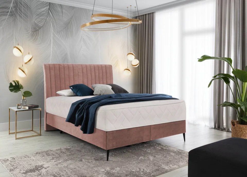 Pat tapitat, boxspring, 140x200 cm, Blanca 2, Eltap (Culoare: Albastru Inchis)