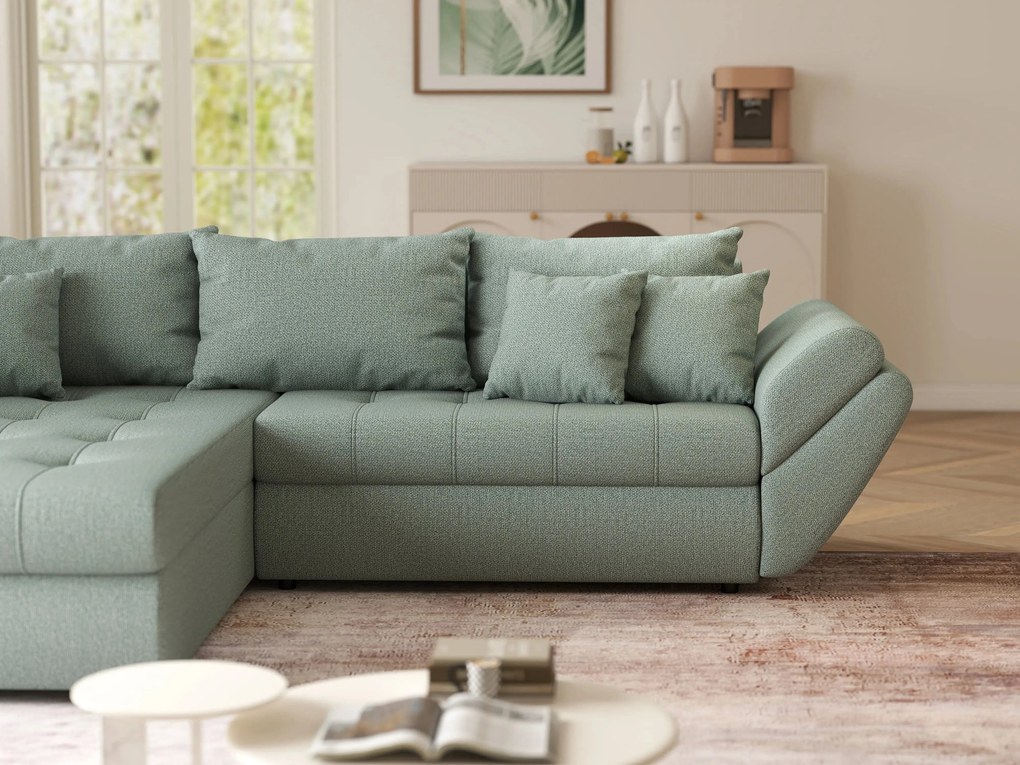 Colțar extensibil dumonde cu ladă de depozitare si sezut confortabil din spuma high-density, Loana Enjoy Mint 270x185 cm