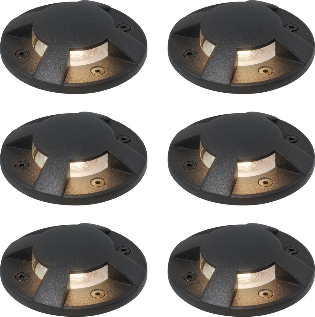 Set de 6 spoturi de sol moderne negre GU10 50mm cu efect de 4 lumini IP65 - Cellar