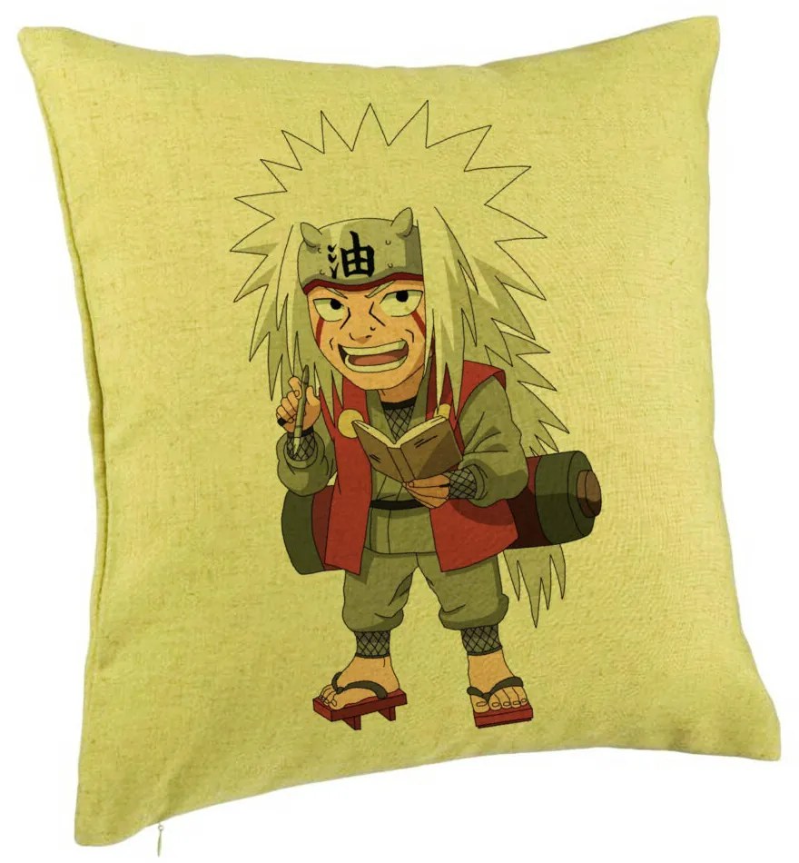 Perna Decorativa cu Naruto Jiraiya, 40x40 cm, Verde, Husa Detasabila, Burduf