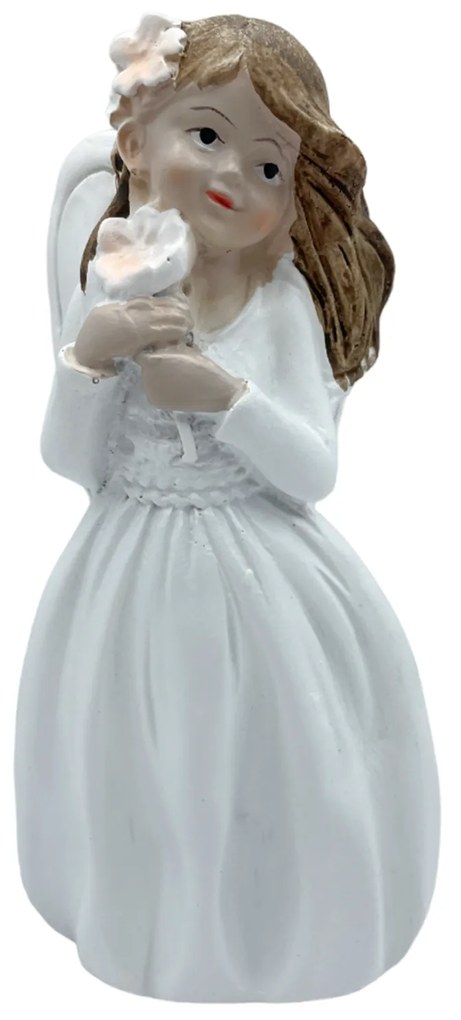 Figurina Inger cu floare in maini, Elsa, Alb, 15cm