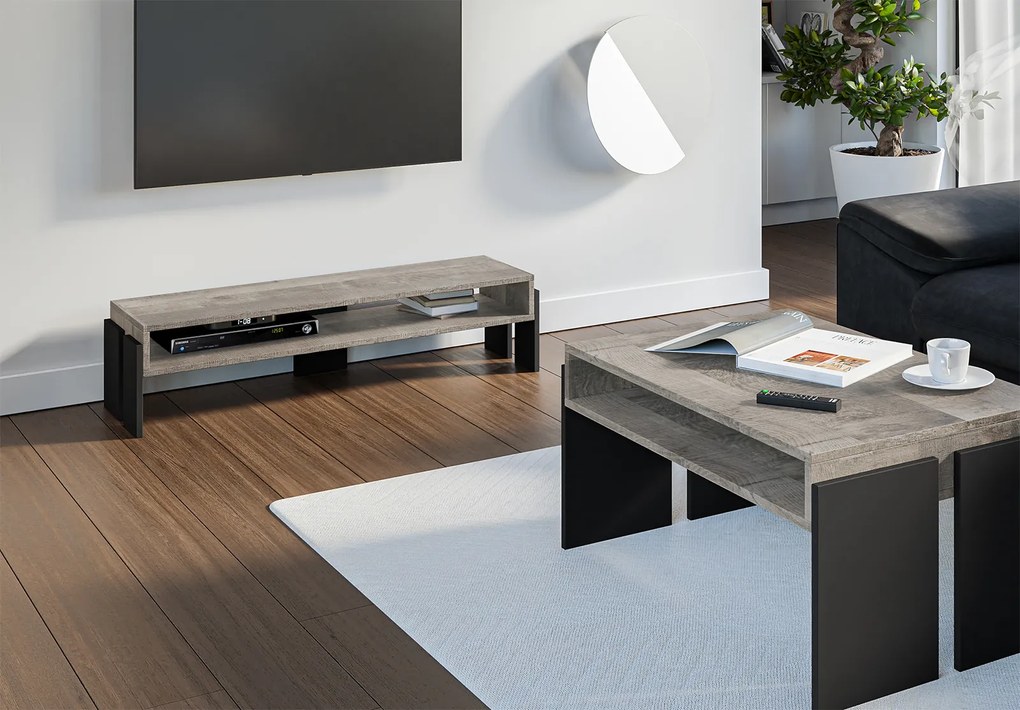 Masă TV Ramea (Stejar platinum grange + Negru). 1055244