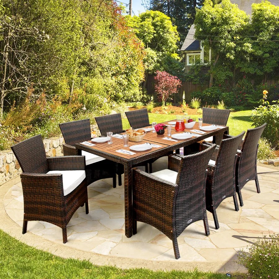 Deuba Set ratan de gradina Berlin 1+8 - maro/lemn