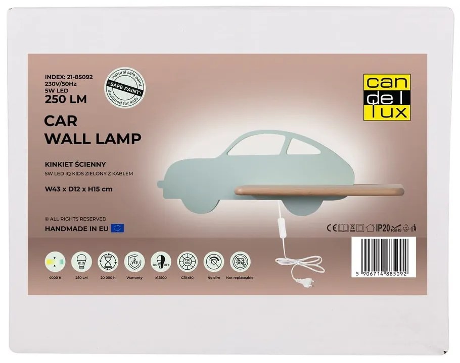 Corp de iluminat pentru copii verde mentă Car – Candellux Lighting