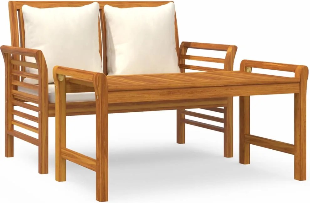 vidaXL Set mobilier grădină cu perne alb crem, 2 piese, lemn masiv