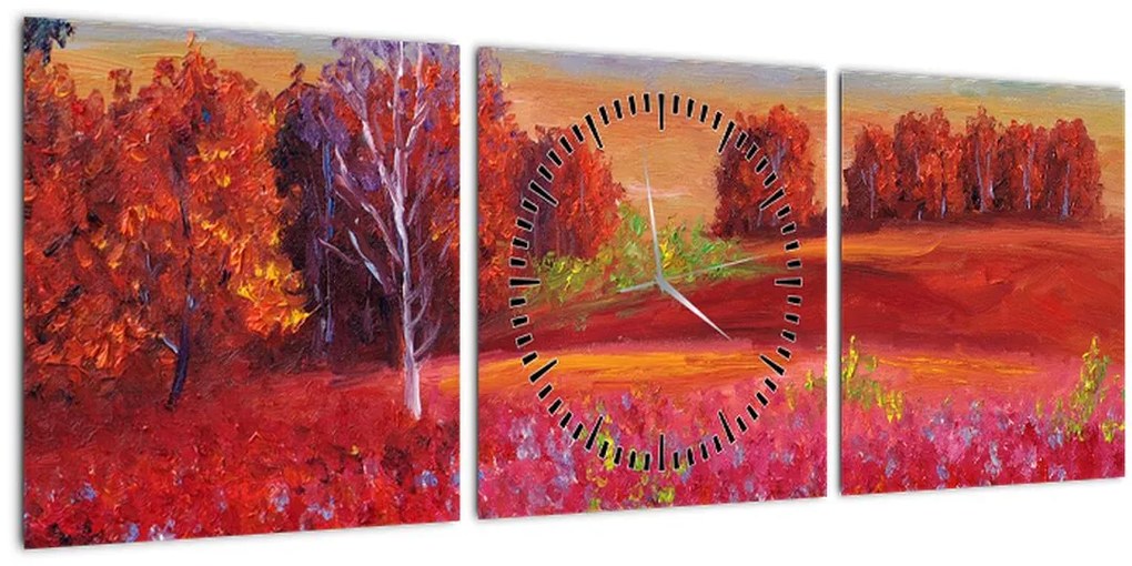Tablou - Peisaj roșu (cu ceas) (90x30 cm)