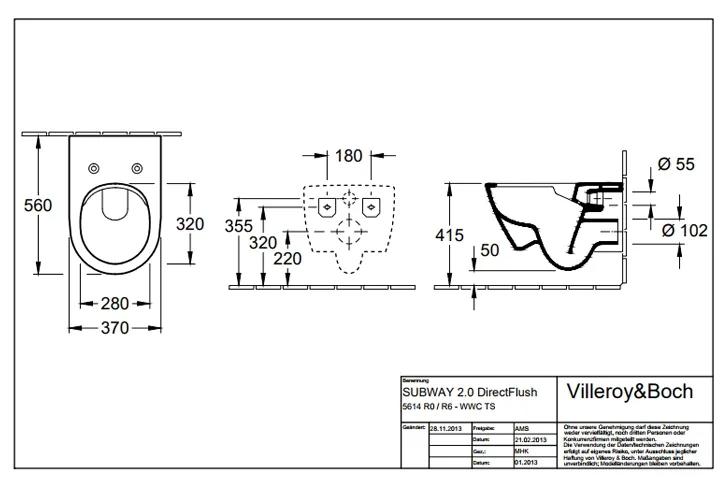 Vas wc suspendat, ViFresh, Subway 2.0, direct flush, alb, Villeroy  Boch