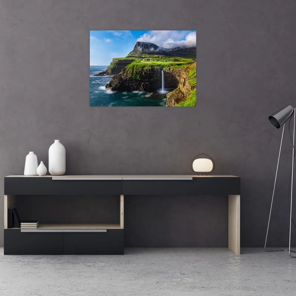 Tablou pe sticlă - Cascada Múlafossur (70x50 cm)