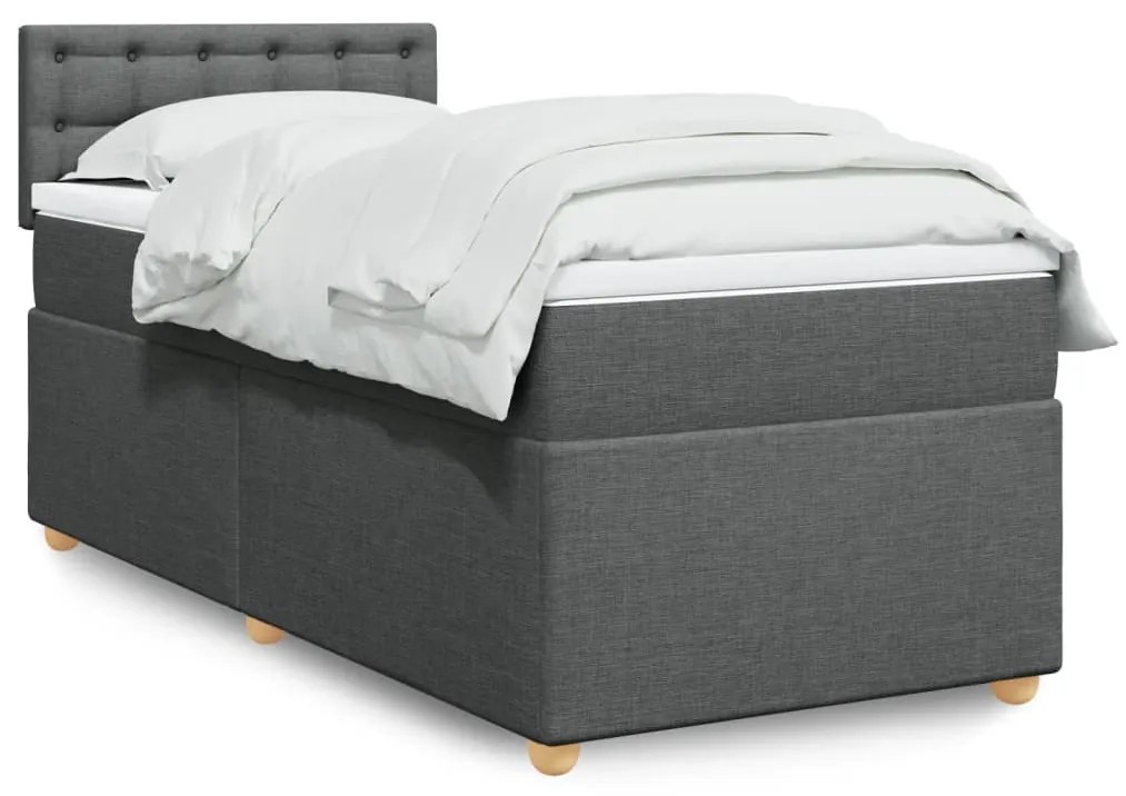 vidaXL Pat box spring cu saltea, gri închis, 80x200 cm, textil