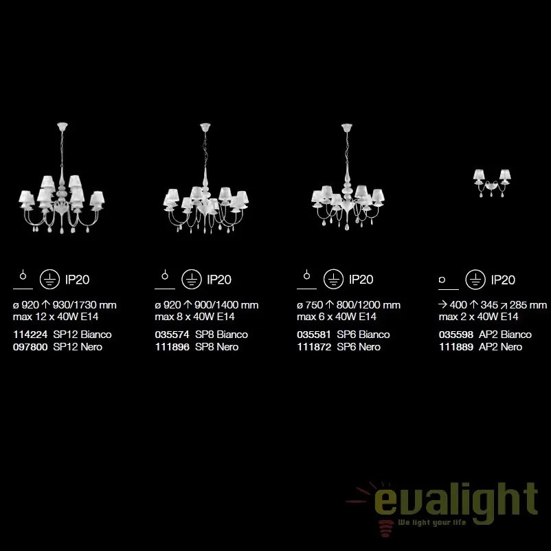 Candelabru 8 brate diametru 92cm BLANCHE SP8 NERO 111896
