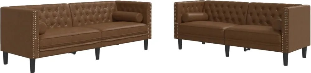 vidaXL Set canapele Chesterfield perne 2 piese maro piele întoarsă eco