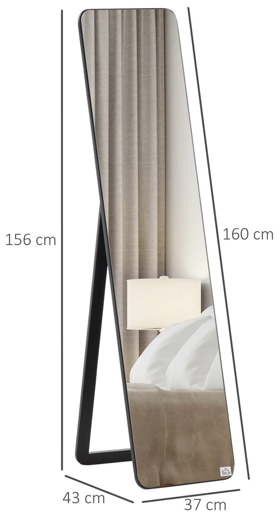 HOMCOM Oglindă de Podea sau Perete cu Cadru din Lemn, Oglindă cu Suport, Pliabil cu Balama, 37x43x156 cm, Nuc | Aosom Romania