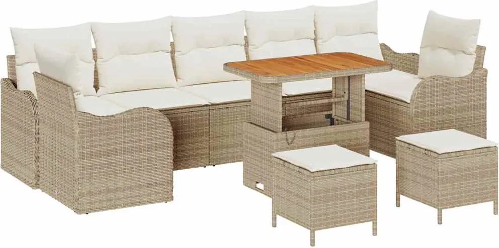 vidaXL Set de canapele pentru grădină cu pernă 10 pcs Bej poliratan