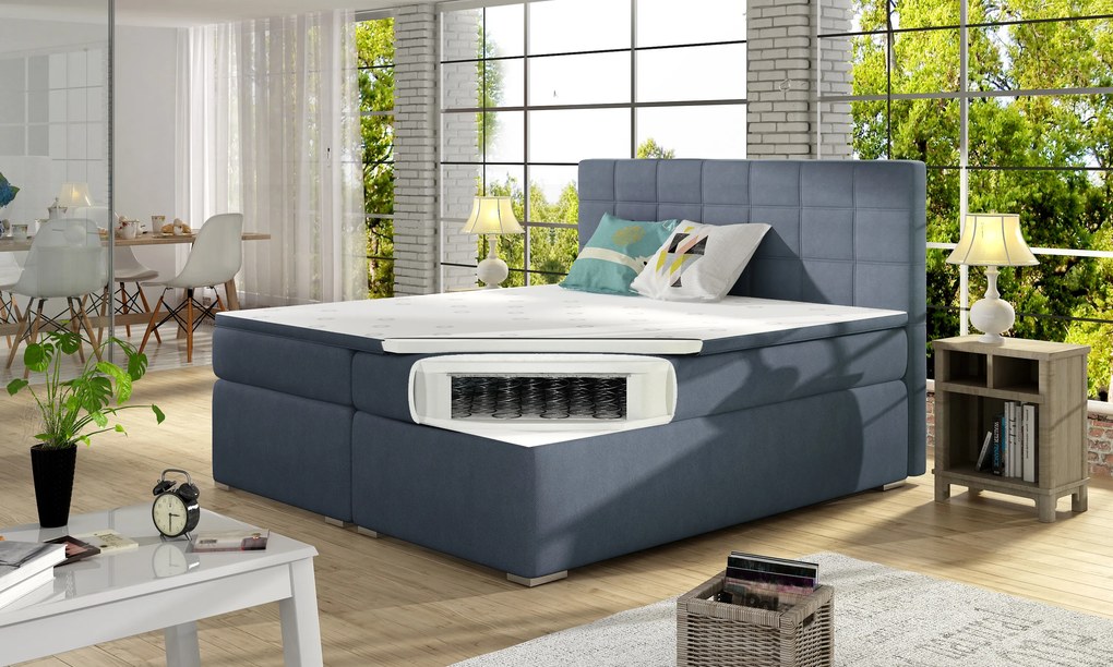 Pat matrimonial Boxspring 160 cm Abbie (gri deschis) (cu saltele). 1027416